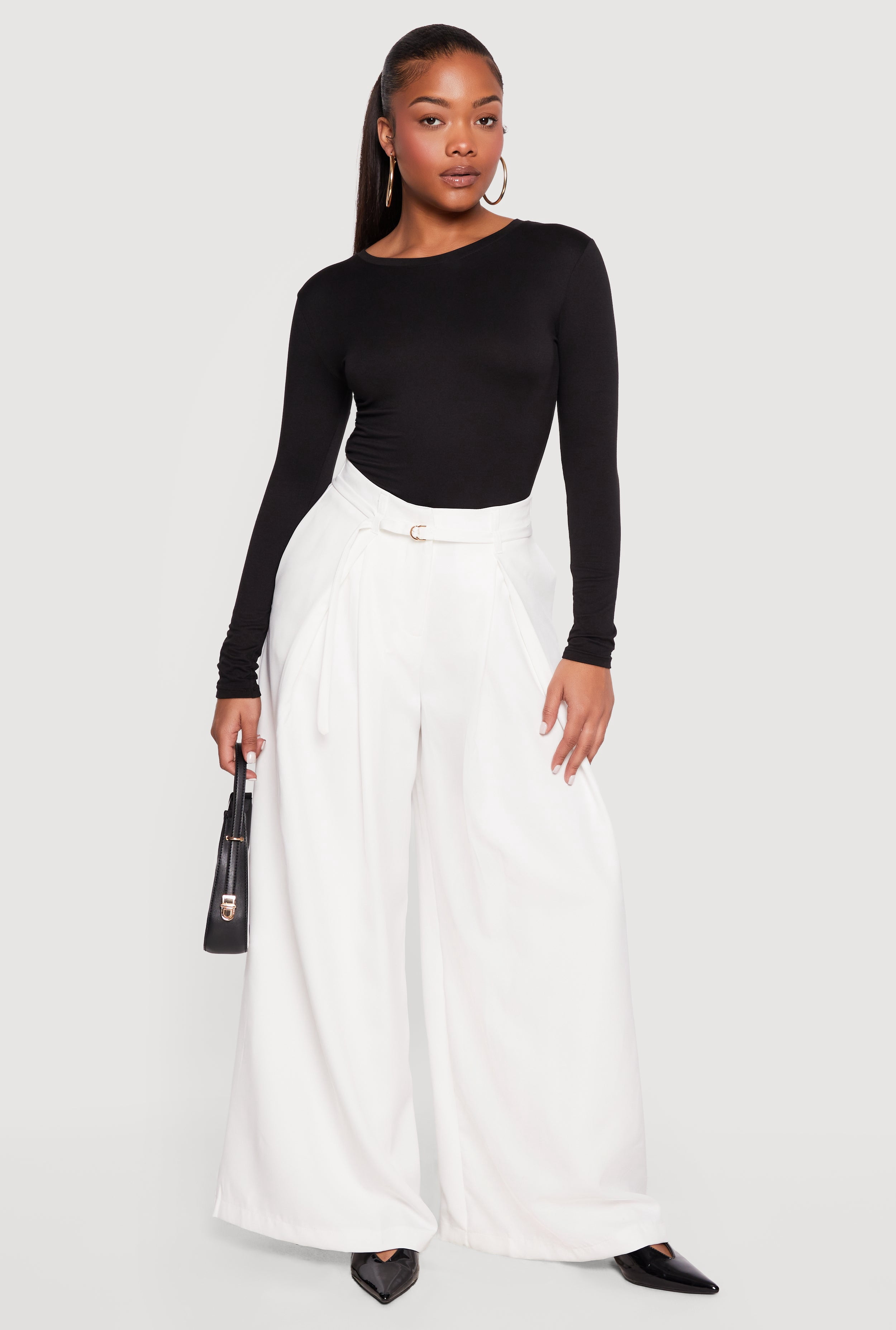 high waisted belted dress pants Belted Cream Wide Leg Pants | Trendy Women's Denim