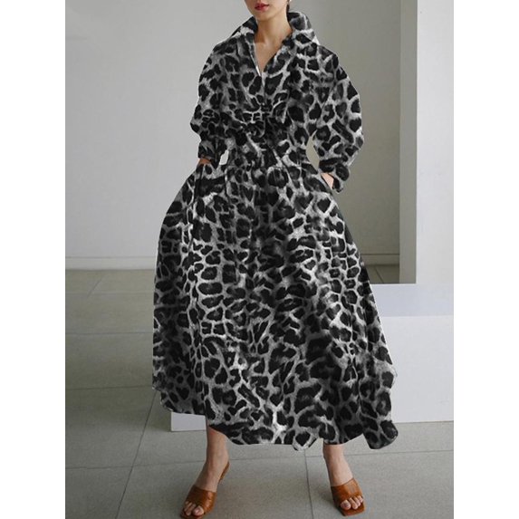 Women's Pleated Long Sleeve Party Cocktail Long Maxi Button Down White Shirt A-line Dress Plus Size Pockets Front