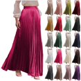 thumbnail image 1 of Women's Pleated Maxi Skirt High Waist Tiered Boho Swing A line Long Skirt for Beach Party Holiday, 1 of 6