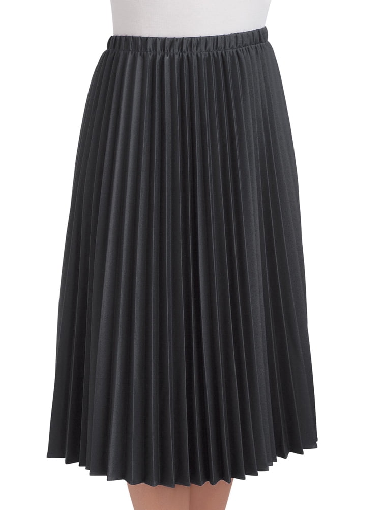 Women's Pleated Mid Length Midi Skirt, Large, Black - Made in the USA