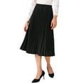 thumbnail image 1 of Women's Pleated Midi Skirt Elastic High Waist A-Line Swing Casual Flowy Long Skirts S Black, 1 of 6