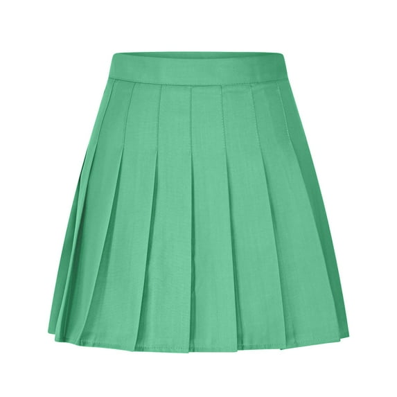 Women's Pleated Mini Skirt Solid Color Basic Skater Skort High Waist Girls School Uniform Short Skirt Green L