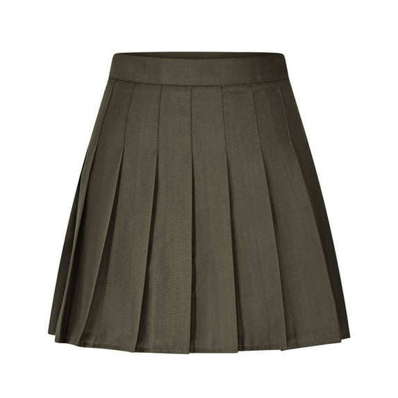 Women's Pleated Mini Skirt Solid Color Basic Skater Skort High Waist Girls School Uniform Short Skirt Khaki L