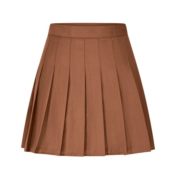 Women's Pleated Mini Skirt Solid Color Basic Skater Skort High Waist Girls School Uniform Short Skirt Orange 3XL