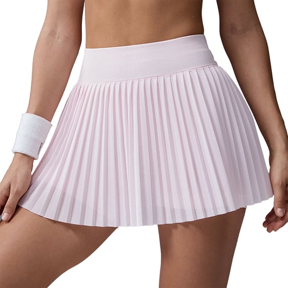 Women's Pleated Mini Skort Wide Waistband Athletic Skirt with Built-In Skort Breathable Golf Workout Skorts Pink L