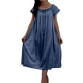 thumbnail image 1 of Women's Pleated Nightgown Casual Loose Sleepwear Nightshirt Short Sleeve Soft Sleep Dress Loungewear, 1 of 5