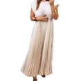 thumbnail image 1 of Women's Pleated Round Neck Maxi Dress 100% Polyester Plus Size Full Length Evening Gown Lightweight Easy Care, 1 of 4
