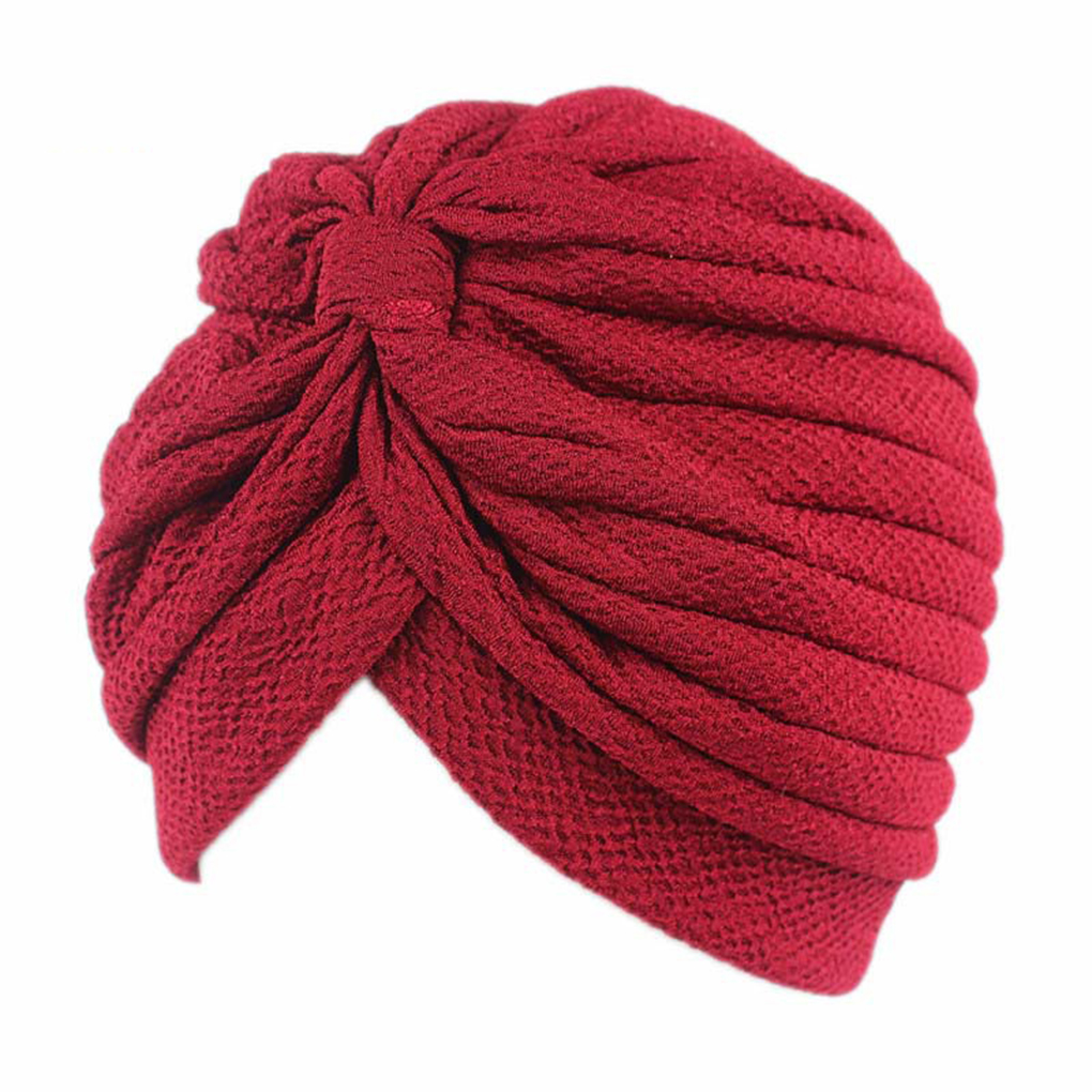 Women's Pleated Ruffle Chemo Knit Tied Turban Cap Muslim Head Scarf Hat ...