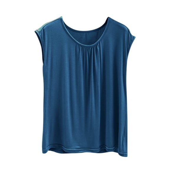 Women's Pleated Scoop Neck Sleeveless Stretch Basic Soft Tank Top