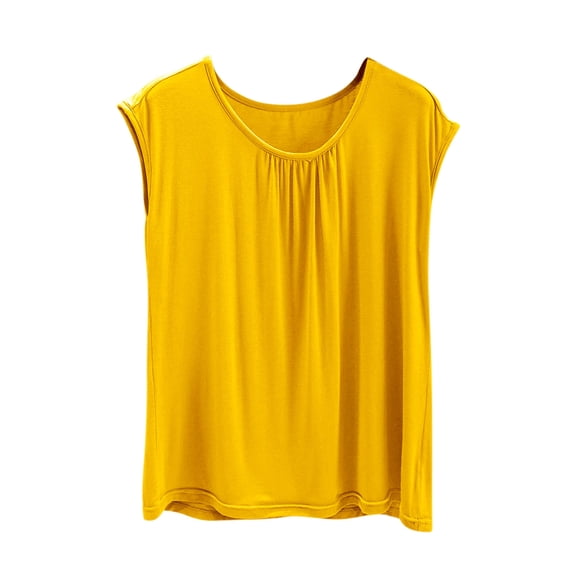 Women's Pleated Scoop Neck Sleeveless Stretch Basic Soft Tank Top
