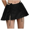 thumbnail image 1 of Women's Pleated Skater Skirt Basic Casual High Waisted Drawstring Ruffles Flared Mini Skirts Short Skirts Black,M, 1 of 4