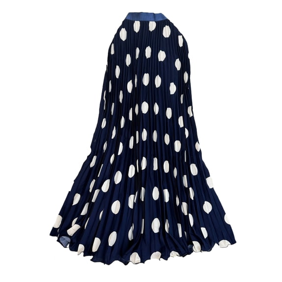 Women's Pleated Skirt Casual Flared High Waisted Long Skirt Basic A-Line Dot Bohemia Summer Swing Long Skirt Navy One Size