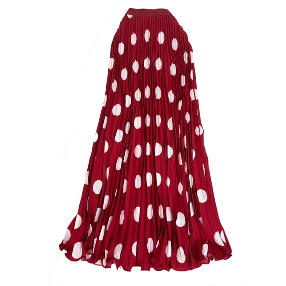 Women's Pleated Skirt Casual Flared High Waisted Long Skirt Basic A-Line Dot Bohemia Summer Swing Long Skirt Wine One Size