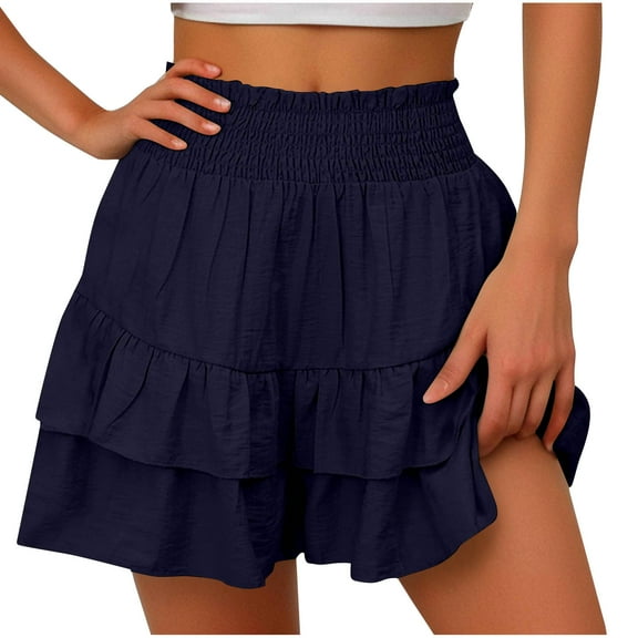 Women's Pleated Skirt High Waisted Tennis Skirts Layered Ruffle Hem Mini Skirt Flared Flowy Casual Swing Beach Mini Short Skirt Sports Skater Running Skorts withShorts Pockets