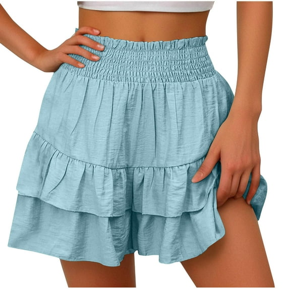 Women's Pleated Skirt High Waisted Tennis Skirts Layered Ruffle Hem Mini Skirt Flared Flowy Casual Swing Beach Mini Short Skirt Sports Skater Running Skorts withShorts Pockets