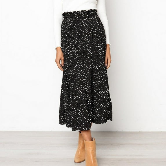 Women's Pleated Skirt Long Skirt Solid Color Dress With Pocket