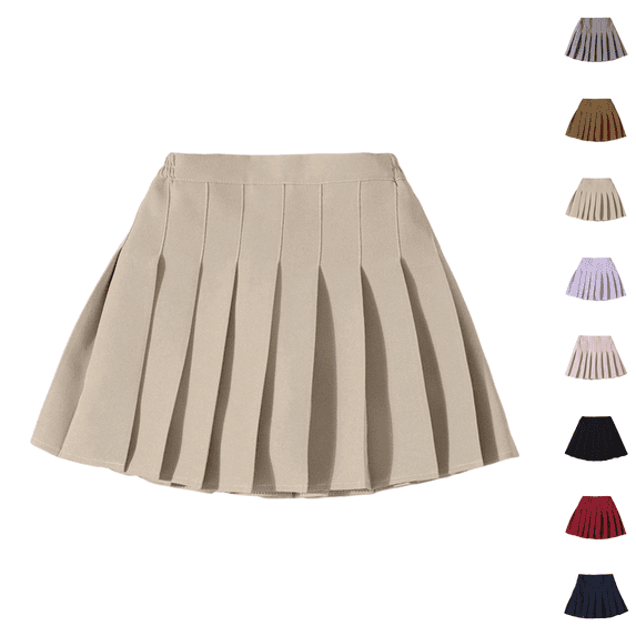 Women's Pleated Skirt Mini Skater Basic Skirts High Waist School Girls Uniform Short Cheerleader Skirt Beige 160