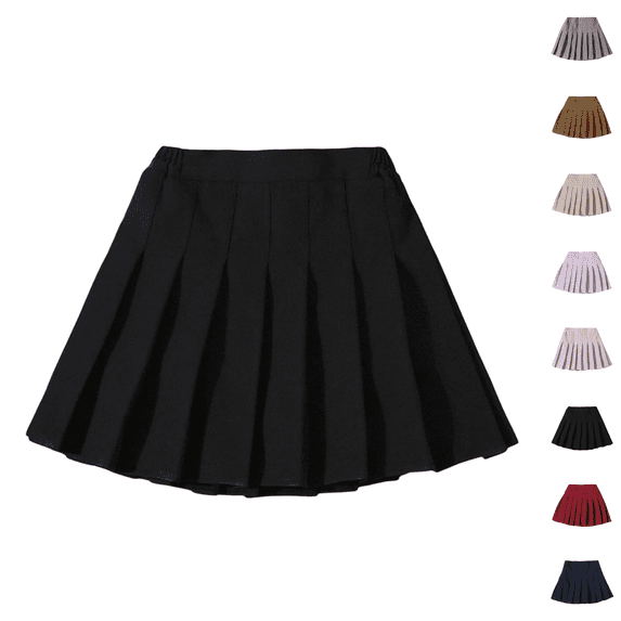 Women's Pleated Skirt Mini Skater Basic Skirts High Waist School Girls Uniform Short Cheerleader Skirt Black 100