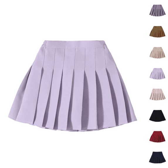 Women's Pleated Skirt Mini Skater Basic Skirts High Waist School Girls Uniform Short Cheerleader Skirt Purple 160