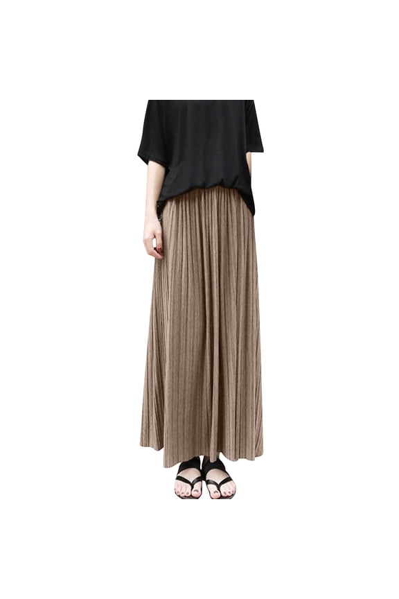 Women's Pleated Skirt Retro High Waist Casual Long Skirt with Large Hemline Sports Style Flowy Half Length
