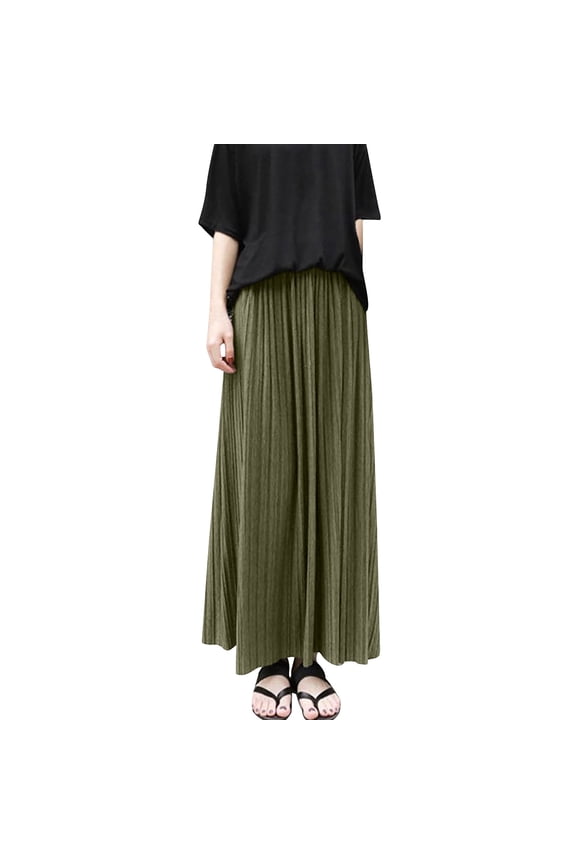 Women's Pleated Skirt Retro High Waist Long Casual Sports Style Large Hemline Flowy Half Skirt Comfortable Fashionable