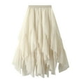 thumbnail image 1 of Women's Pleated Skirt, Tulle Skirt, Asymmetrical Skirts, Short Skater Skirt, Midi Skirt, Summer Skirt Beige Free Size, 1 of 6