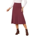 thumbnail image 1 of INSPIRE CHIC Women's Pleated Skirts High Waist Stretchy A Line Ribbed Knit Sweater Midi Skirt Fall Winter Outfits M Burgundy, 1 of 6