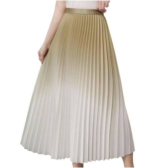 Women's Pleated Skirts Long Elastic High Waist A-Line Flowy Summer Beach Maxi Skirt Tie Dye Boho Casual Gradient Color Full Length Skirts Ruched Ruffled Tiered Maxi Dresses