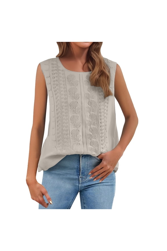 Women’s Pleated Sleeveless Top Breathable Cotton Linen Blend Casual Chic Vest Beige XL