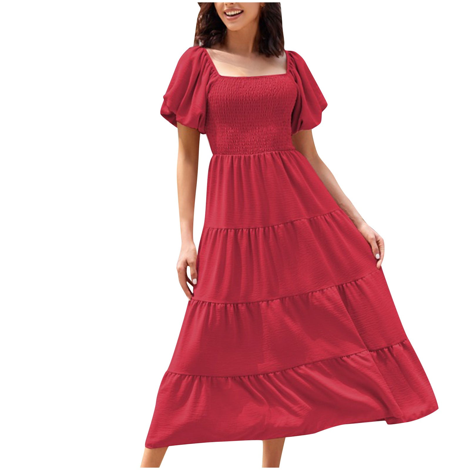 Red A-line Pleated Cake Dresses With Ruffles, Newest Prom Dresses, Bridesmaid Dresses Red A-line Pleated Cake Dresses With Ruffles, Newest Prom Dresses, Bridesmaid Dresses