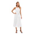 thumbnail image 1 of Women's Pleated Spaghetti Strap Tie Waist Midi Dress 95% Polyester 5% Spandex Lightweight Sheer Finish for any occasion, 1 of 30