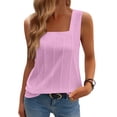 thumbnail image 1 of Women's Pleated Square Neck Summer Tops Going Out Sleeveless Casual Basic Tank Tops, Pink 2XL, 1 of 5