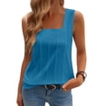 thumbnail image 1 of Women's Pleated Square Neck Summer Tops Going Out Sleeveless Casual Basic Tank Tops, Sky Blue L, 1 of 5