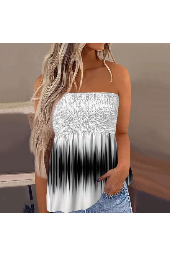 Women's Pleated Strapless Tube Tops Stretch Bandeau Tanks Sleeveless Casual Summer Tunics Gray L