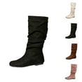 thumbnail image 1 of Women's Pleated Suede Knee Boots, Solid Color Flat Mid Calf Boots, British Style Fashionable Winter Footwear, 1 of 9