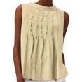 thumbnail image 1 of Women's Pleated Tank, Cotton Linen Solid Tops, Crew Neck Sleeveless Loose T-Shirt Blouse Workout Tank Tops for Women Beige XXL, 1 of 6