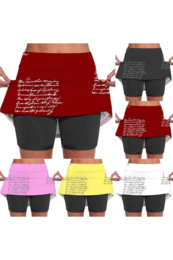 Women's Pleated Tennis Skirt with Letter Print Athletic Stretchy Yoga Skort Shorts Bottoms for Casual Gym Workout Running Pilates Zumba | Aestivo,Red L