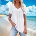 thumbnail image 1 of Women's Pleated Top, V-Neck Short Sleeve Blouse, Casual Solid Color Pullover Shirt for Everyday Wear, 1 of 6