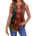 thumbnail image 1 of Women's Pleated V-Neck Floral Print Tank Top, Breezy Tunic Shirt for Beach Vacations or Summer Markets,Wine S, 1 of 5