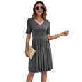 thumbnail image 1 of Women's Pleated V Neck Short Sleeve Tee Dress 95% Rayon 5% Spandex Comfortable Knee Length Casual Everyday Soft Feel, 1 of 17