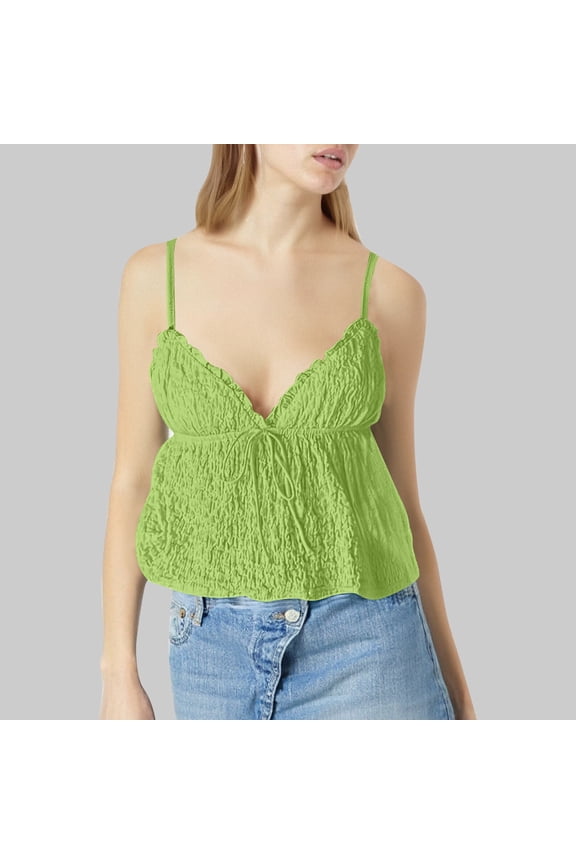 Women's Pleated V Neck Sleeveless Tank Top French Style Elegant Blouse for Casual Wear