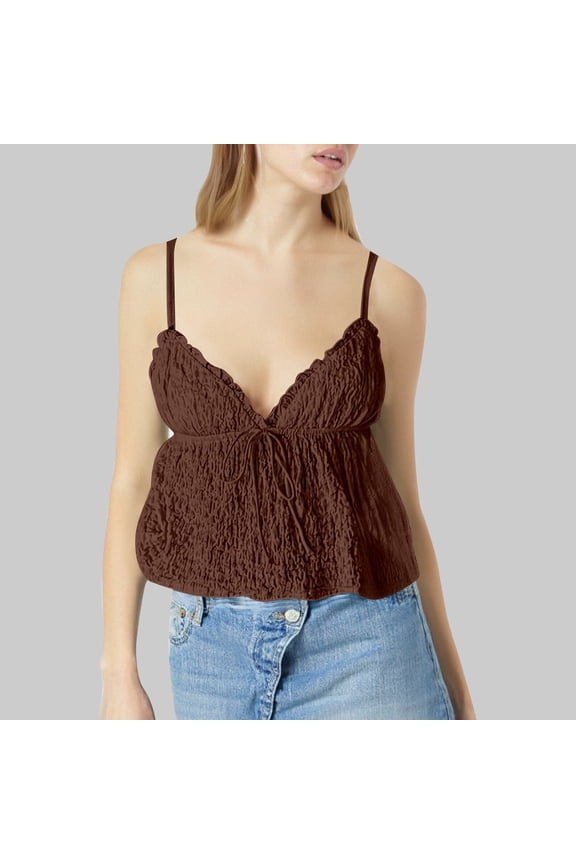 Women's Pleated V Neck Sleeveless Tank Top French Style Elegant Blouse for Casual Wear