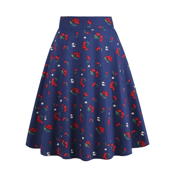 Women's Pleated Vintage Skirt Floral Print A-line Midi Skirts with Pockets