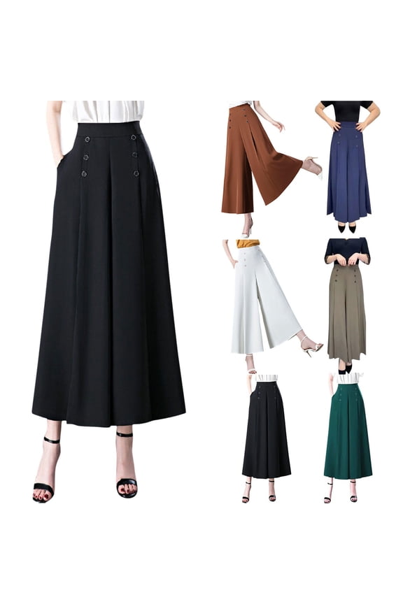Women's Pleated Wide Leg Culottes High Waist Comfortable Swing Trousers for Spring and Summer Casual Style