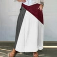 thumbnail image 1 of Women's Pleats Skirts with Pockets Spring Summer Fall Trendy Color-Blocking Printed Casual Elastic Waist Loose Maxi Skirts Wine S-5XL, 1 of 5
