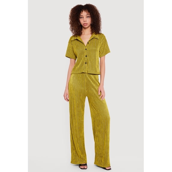 Women's Plisse Striped Wide Leg Pants