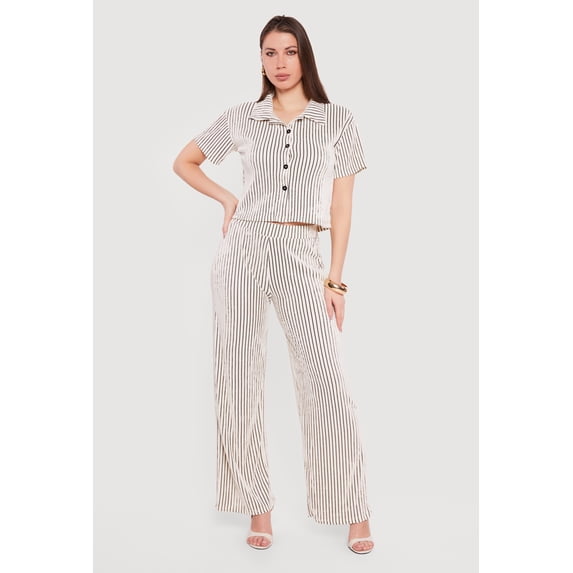 Women's Plisse Striped Wide Leg Pants
