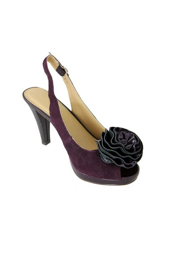Women's Plum Purple Sassy Slingback High Heel Shoes with Floral Accent - Size 7
