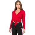 thumbnail image 1 of Women's Plunge Neck Wrap Tie Athleisure Crop Top, CRIMSON, S, 1 of 4