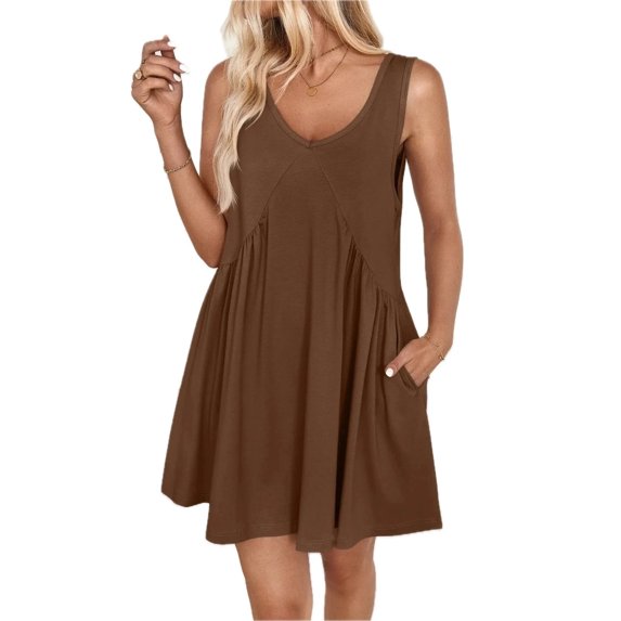 Women's Plunge Wide Strap Mini Tank Dress with sixty % polyester thirty five % rayon five % spandex ideal casual summer